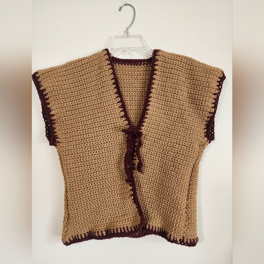 Handcrafted Tan and Brown Women's Sweater Vest